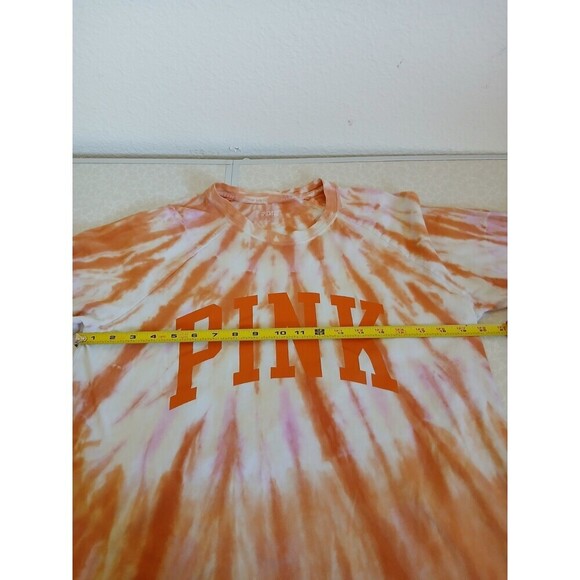 Victoria Secret "PINK" orange tie-dye t shirt 3/4 Sleeve Round Neck Medium Y2K - Picture 10 of 15